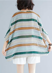 Italian o neck baggy chiffon clothes striped loose blouses - SooLinen