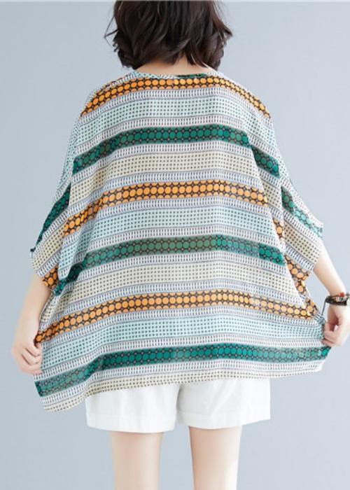 Italian o neck baggy chiffon clothes striped loose blouses - SooLinen