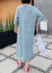 Italian o neck half sleeve dress Work blue Letter Robe Dresses - SooLinen