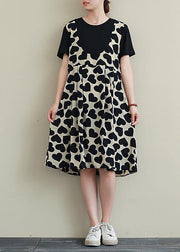 Italian o neck patchwork Tunics Catwalk black Heart print Dress - SooLinen