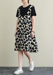 Italian o neck patchwork Tunics Catwalk black Heart print Dress - SooLinen