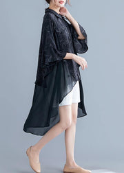Italian o neck patchwork asymmetric chiffon clothes For Women black print Dress Summer - SooLinen