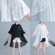 Italian o neck patchwork asymmetric chiffon clothes For Women black print Dress Summer - SooLinen
