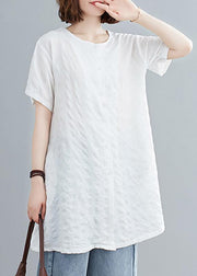 Italian o neck pockets Blouse Fabrics white top - SooLinen