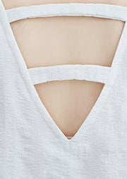 Italian o neck pockets Blouse Fabrics white top - SooLinen