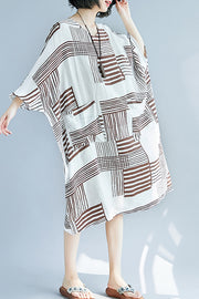 Italian o neck pockets Chiffon quilting clothes Women Runway brown oversized Dress Summer