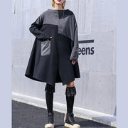 Italienische Patchwork-Baumwollsteppkleidung Plus Size Muster schwarzes Kniekleid