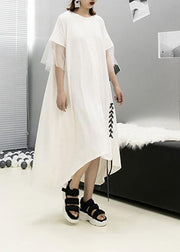 Italian patchwork cotton Tunics Sleeve white Maxi Dresses summer - SooLinen