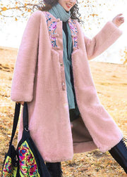 Italian pink fine crane coats pattern embroidery outwears - SooLinen