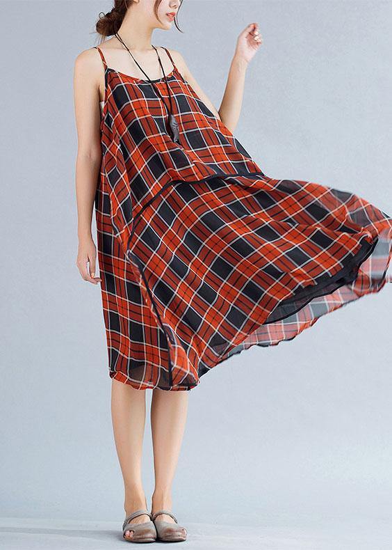 Italian plaid chiffon clothes Women Sleeve sleeveless Summer Dresses - SooLinen
