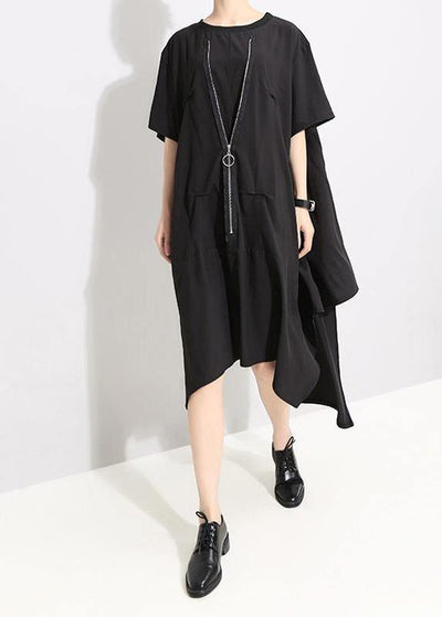 Italian plus size Irregular Cut Loose Round Neck Fashion Dress - SooLinen