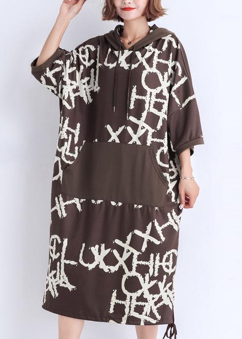 Italienische Taschen Baumwollkleider Mom Catwalk Schokoladendruck kurzes Sommerkleid