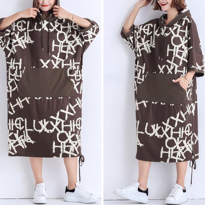 Italienische Taschen Baumwollkleider Mom Catwalk Schokoladendruck kurzes Sommerkleid