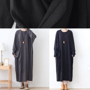 Italian pockets o neck clothes For Women Work Outfits black robes Dresses - SooLinen