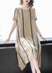 Italian short sleeve silk clothes For Women plus size Shape striped short Dress sundress - SooLinen