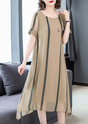 Italian short sleeve silk clothes For Women plus size Shape striped short Dress sundress - SooLinen
