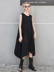 Italian sleeveless asymmetric cotton summer black cotton Dresses - SooLinen