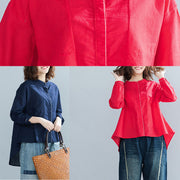 Italian stand collar cotton blouses for women plus size design red box blouse