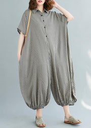 Italian summer pants oversize black plaid Fashion Ideas lapel collar jumpsuit pants - SooLinen