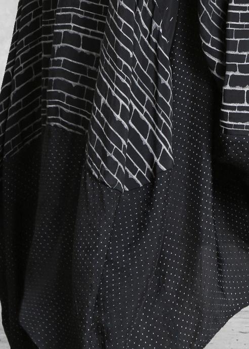 Italian v neck patchwork summer dresses Work black print Dress - SooLinen