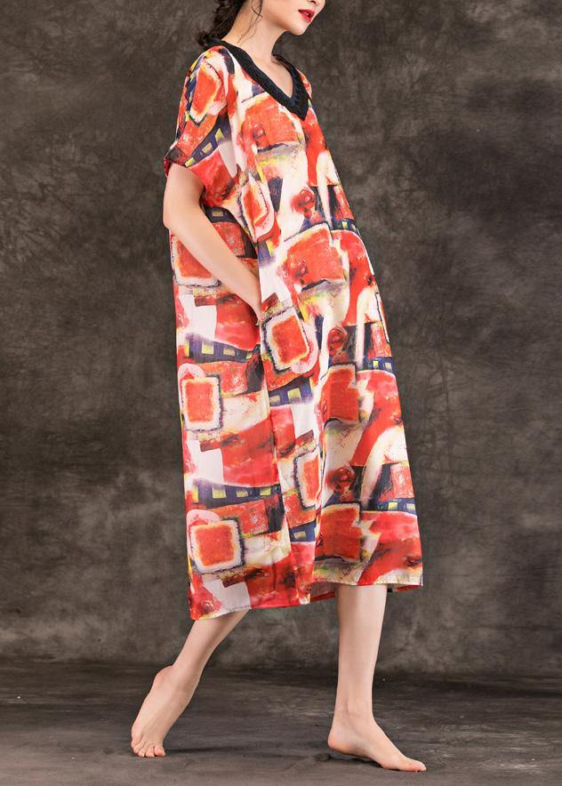 Italian v neck pockets dress multicolor Dress summer - SooLinen