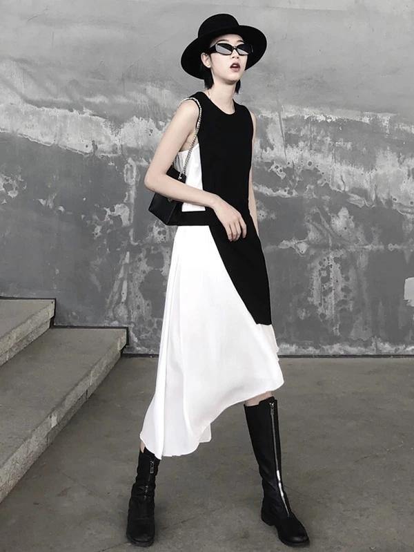 Italian white Cotton Wardrobes o neck asymmetric baggy Dress - SooLinen