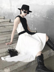 Italian white Cotton Wardrobes o neck asymmetric baggy Dress - SooLinen