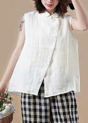 Italian white cotton Shirts Vintage Shape Peter pan Collar Sleeveless short Summer top - SooLinen