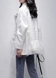 Italian white patchwork tulle Plus Size tunic coat Photography stand collar coat - SooLinen