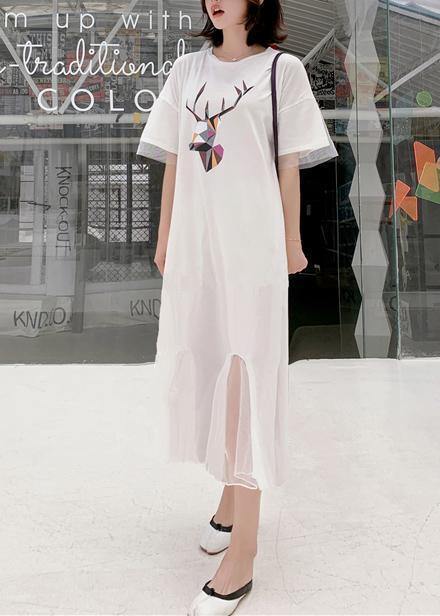 Italian white patchwork tulle cotton Tunics prints Traveling summer Dress - SooLinen