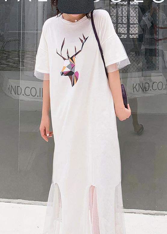 Italian white patchwork tulle cotton Tunics prints Traveling summer Dress - SooLinen