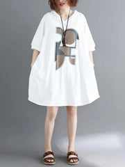 Italian white print Cotton Tunics hooded Dresses summer Dress - SooLinen