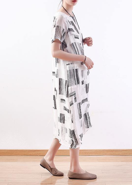 Italian white prints linen dresses asymmetric loose summer Dress - SooLinen