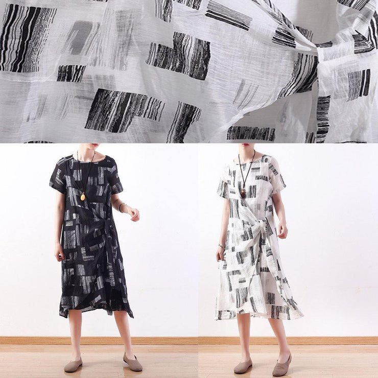 Italian white prints linen dresses asymmetric loose summer Dress - SooLinen