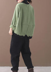 Italian winter cotton patchwork high neck clothes design green blouse - SooLinen