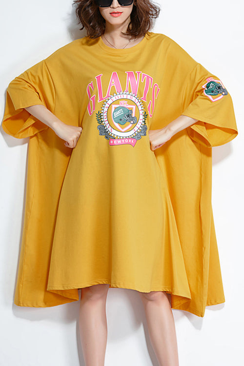 Italienische gelbe Baumwoll-Steppkleider feine Arbeits-Outfits o-Ausschnitt Baggy-Knie-Sommerkleider