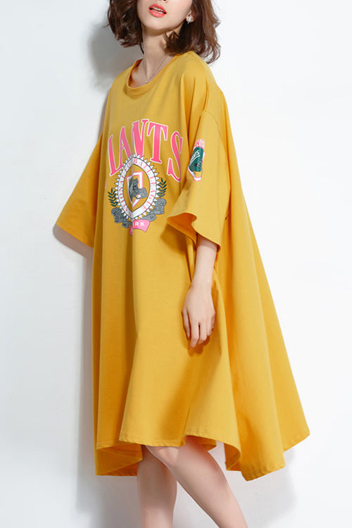Italienische gelbe Baumwoll-Steppkleider feine Arbeits-Outfits o-Ausschnitt Baggy-Knie-Sommerkleider