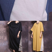 Italian yellow patchwork cotton Tunics Batwing Sleeve A Line summer Dress - SooLinen