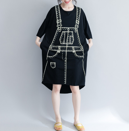 Italian Black Wardrobes O Neck Low High Design Maxi Spring Dress