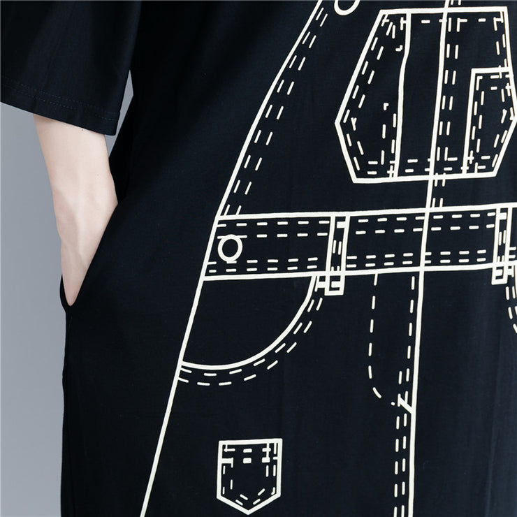 Italienische schwarze Kleiderschränke O-Ausschnitt Low High Design Maxi Frühlingskleid