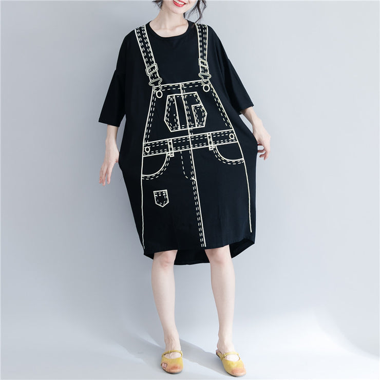 Italian Black Wardrobes O Neck Low High Design Maxi Spring Dress