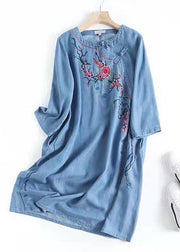Italienisches blau besticktes orientalisches Jeanskleid Sommerkleid aus Baumwolle