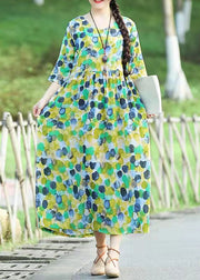 Italian O Neck Cinched Cotton Dresses Inspiration Yellow Dotted Dresses Summer