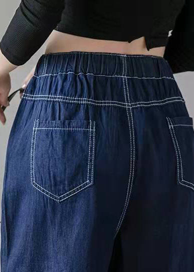 Italienische Frühlings-Casual-Hosen Stilvolle Jeansblau-Fotografie-elastische Taillen-Patchwork-Frauen-Hosen