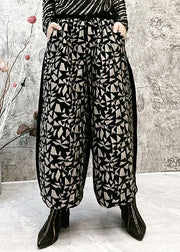 Jacquard Black Elastic Waist Crop Wide Leg Pants Spring