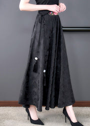 Jacquard Black Embroidered Elastic Waist Tie Waist Skirts Fall