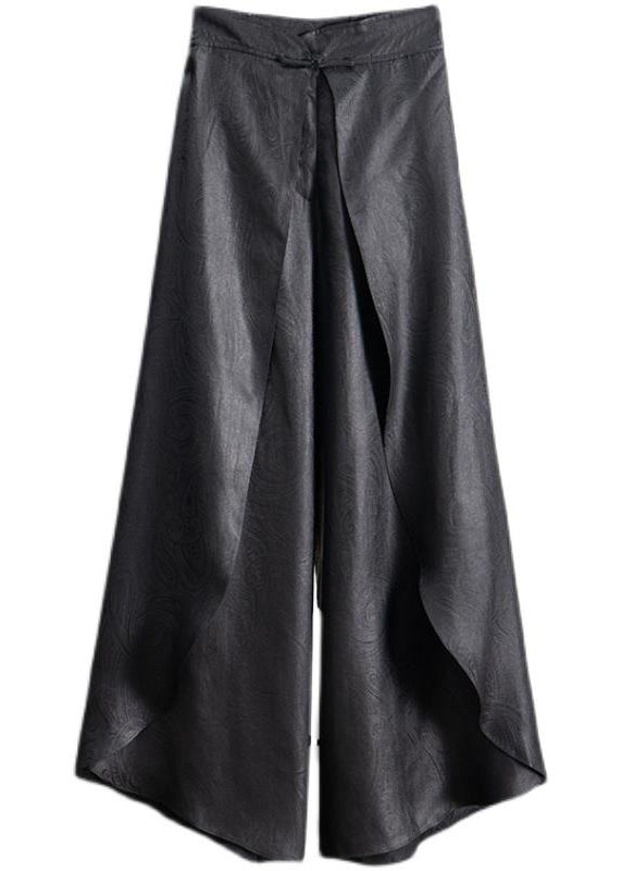 Jacquard Black High Waist Silk Wide Leg Pants Spring