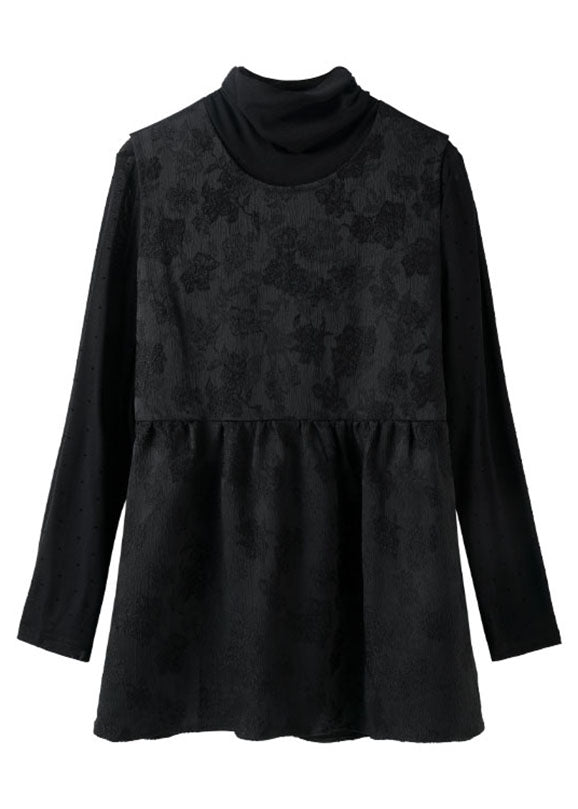 Jacquard Black Mid Waistcoat Dress And Top Two Pieces Set Fall