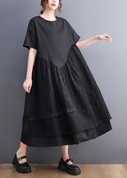 Jacquard Black Patchwork Wrinkled Maxi Dresses Summer
