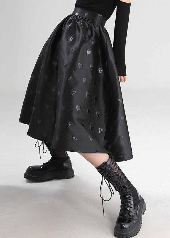 Jacquard Black Zippered High Waist Cotton Skirts Spring